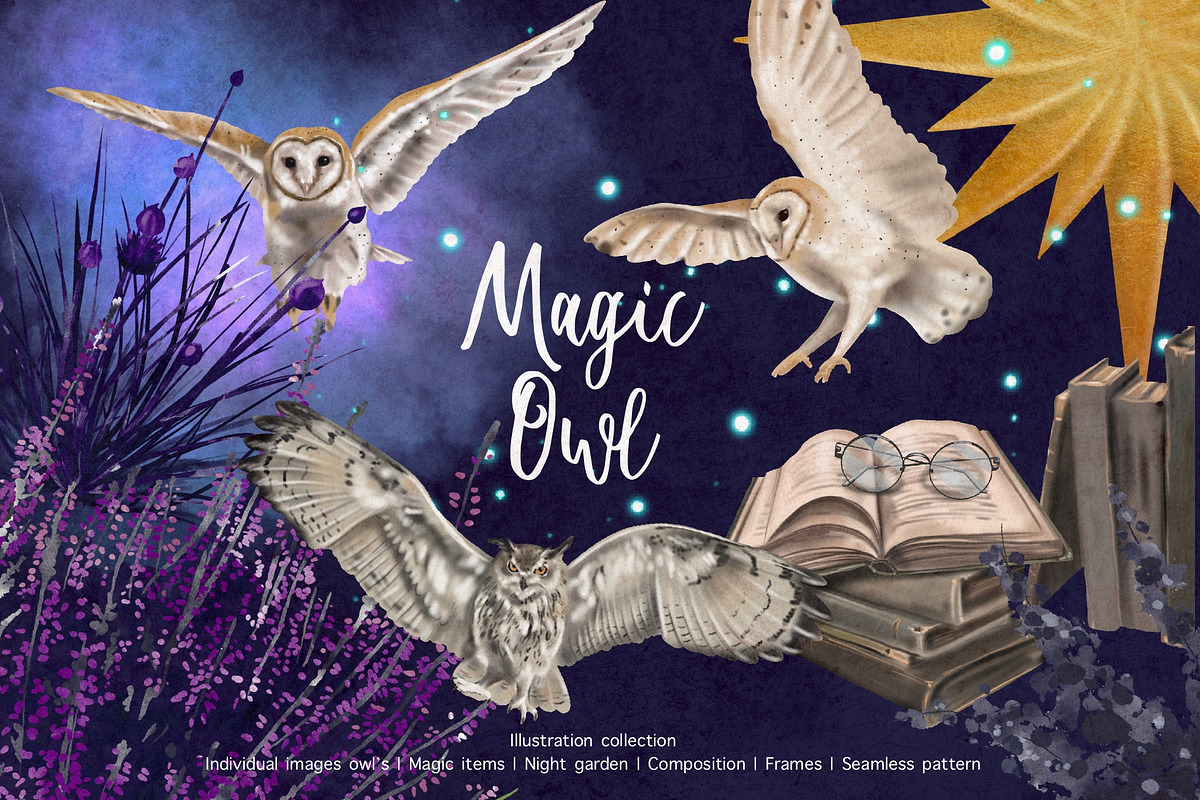 Watercolor Magic Owl, a Decorative Illustration by NNclipart (Photo 1 of 8)