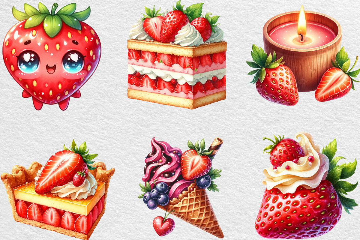 Watercolor Strawberry Clipart PNG, an Illustration by Black Bird Studio (Photo 3 of 6)