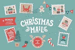 Christmas mail. Stamps and stickers