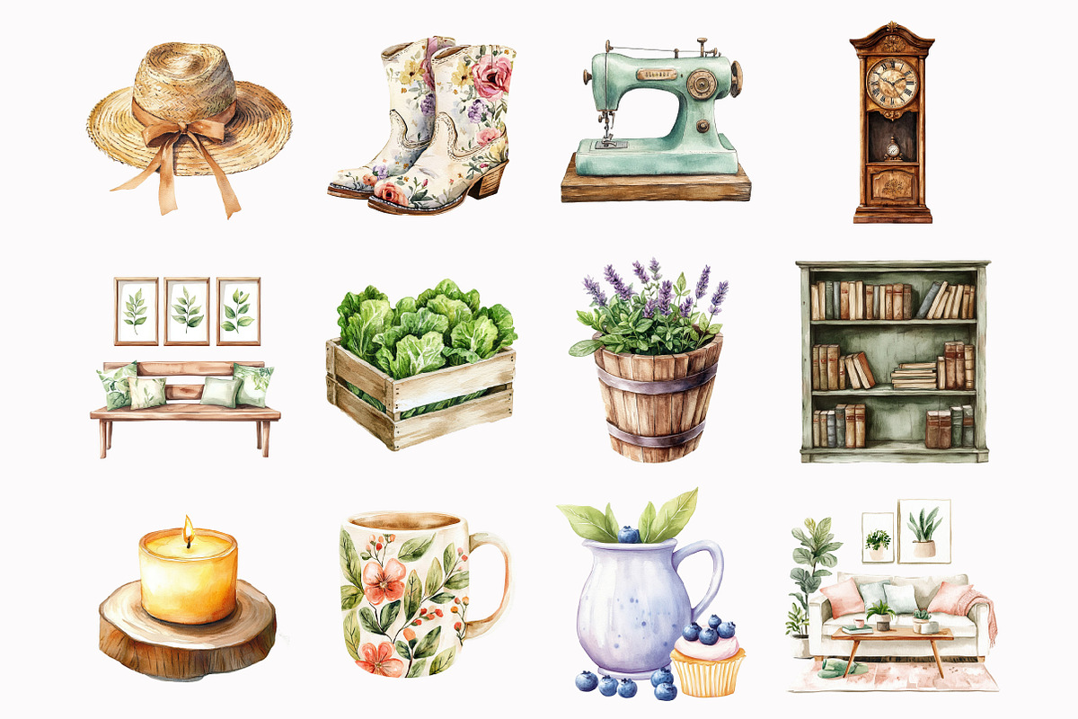 Watercolor Cottage Soul Clipart, an Illustration by Design Market (Photo 3 of 5)