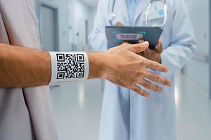 Patient wristband qr code on hospital, a Health & Medical Photo by DanFLCreativo