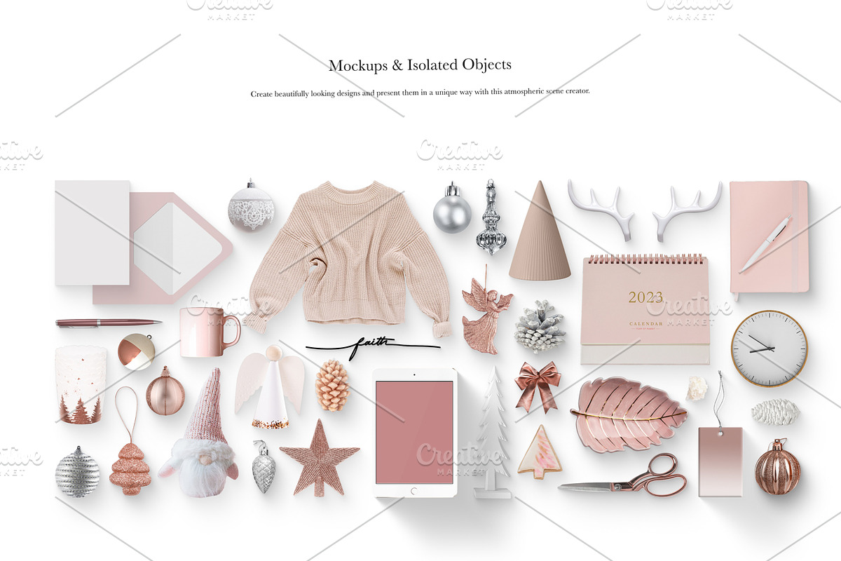 03 SCENE_Pastel Pink Christmas Scene, a Books & Magazine Mockup by Kzara Visual Concepts (Photo 4 of 7)