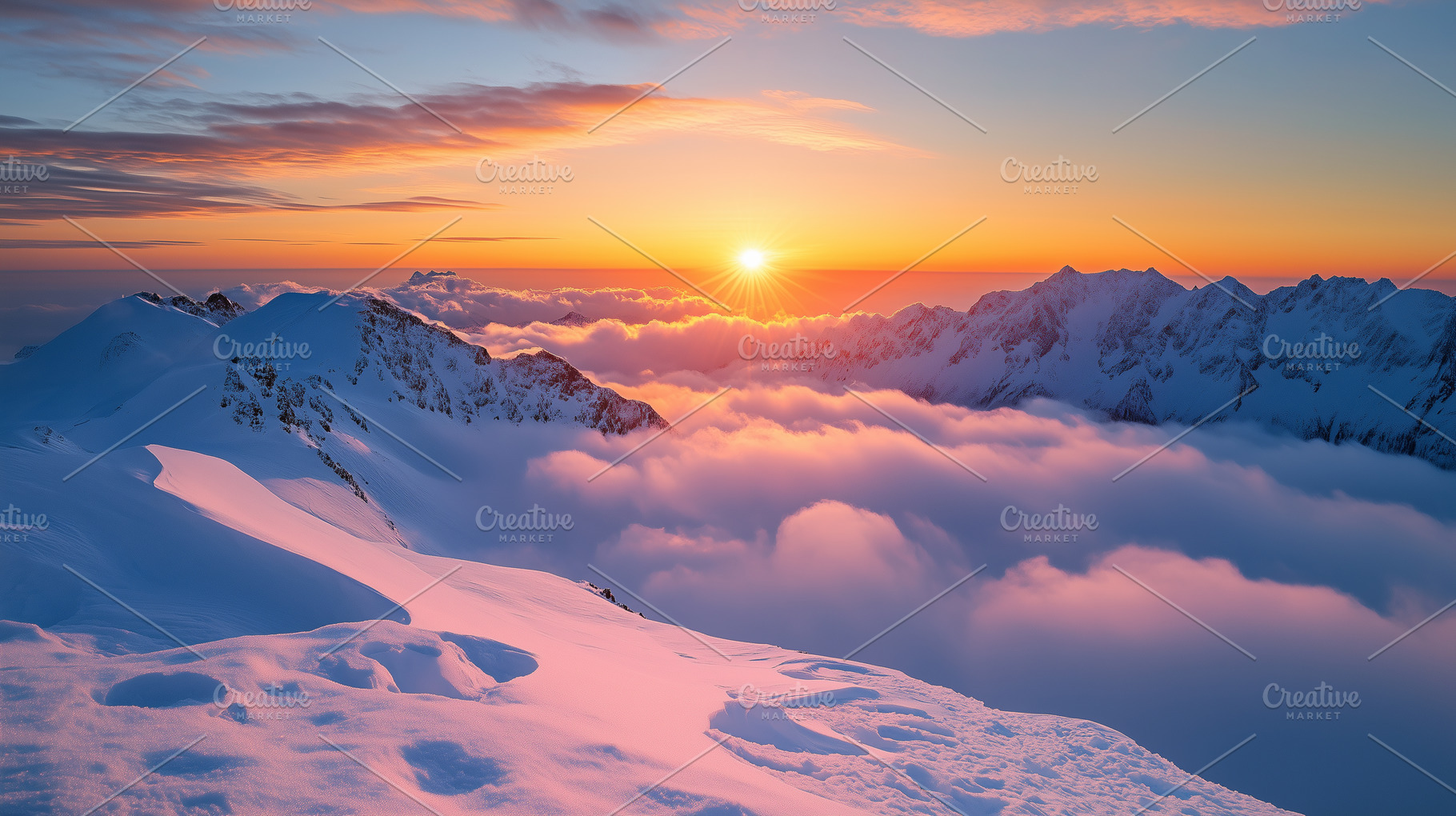 Winter sunset over snow covered, a Nature Photo by MistyDay
