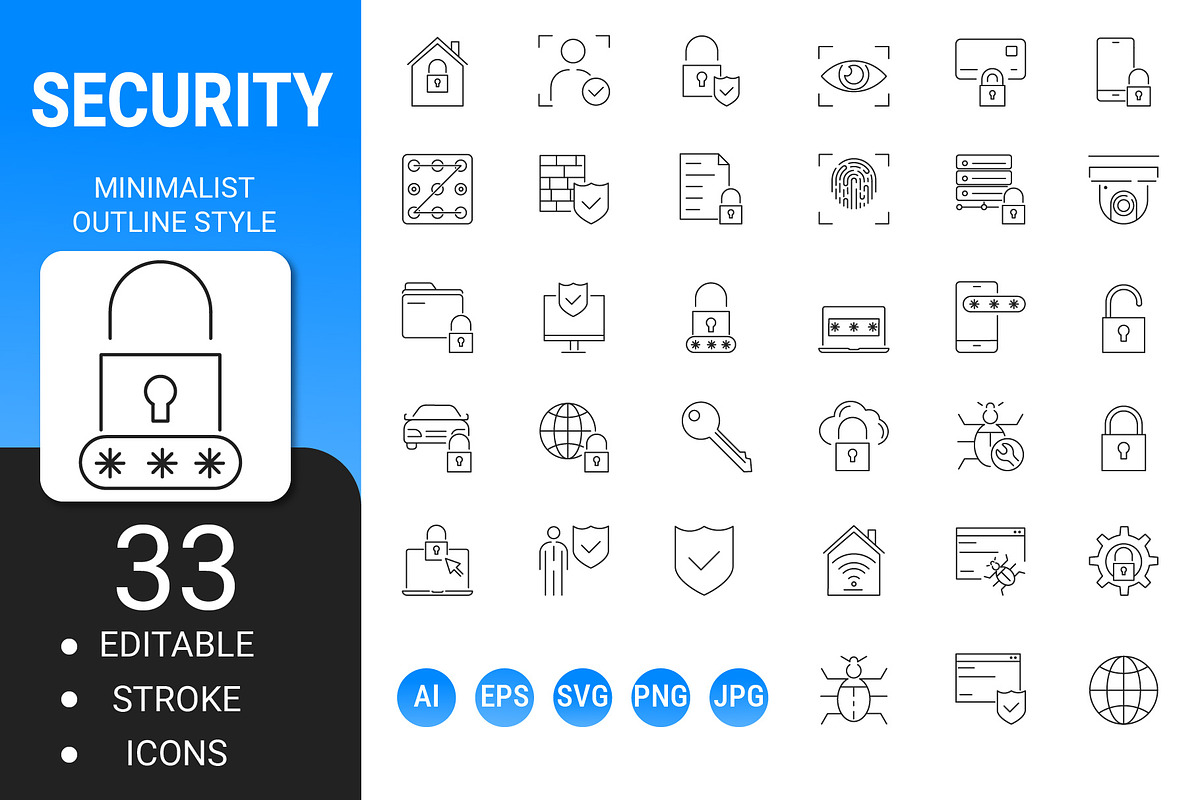 Security minimalist outline icon set, an Outline Icon by Icons (Photo 1 of 3)