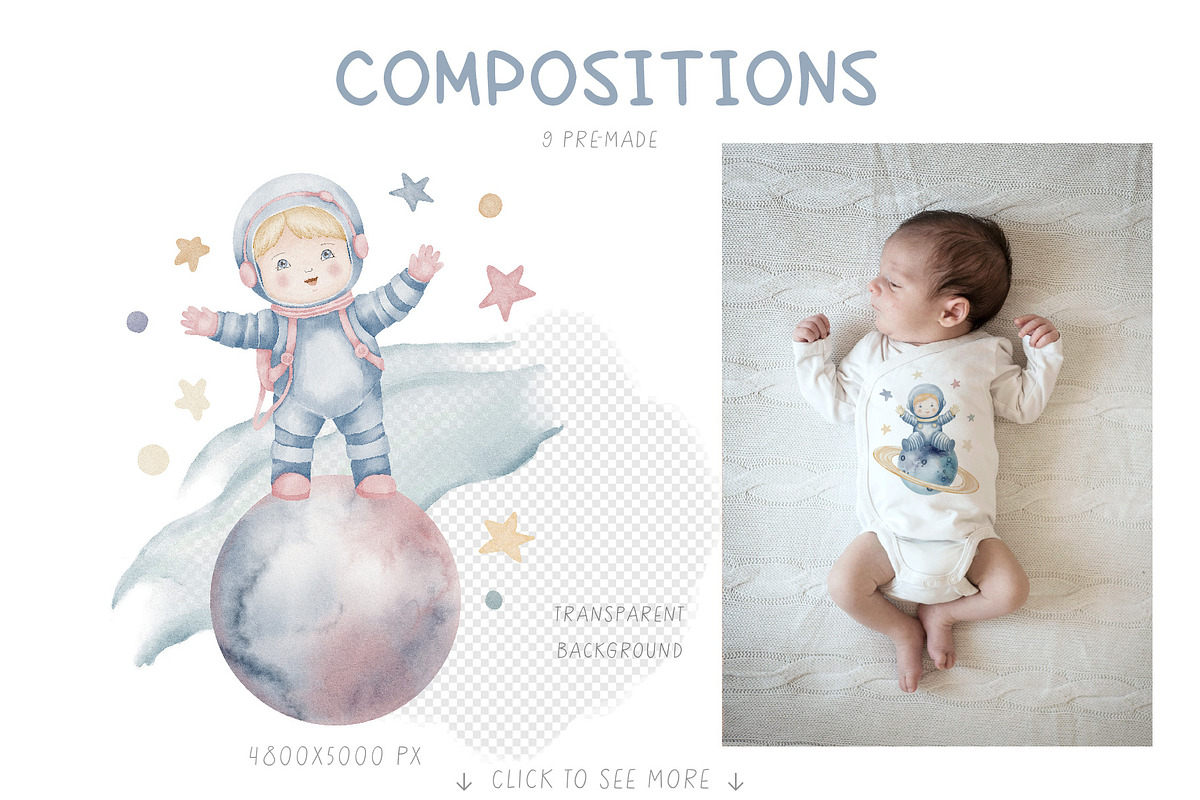 Watercolor Space Pastel Clipart Set, an Illustration by Alisles (Photo 3 of 12)