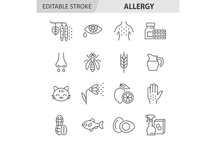 Allergy line icon set