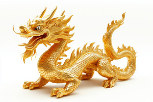 A majestic golden dragon sculpture with intricate details and a fierce expressi, a Background Photo by ImageMir