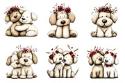 Whimsical Dogs Floral Clipart, an Illustration by SinaCreation (Thumbnail 2 of 11)