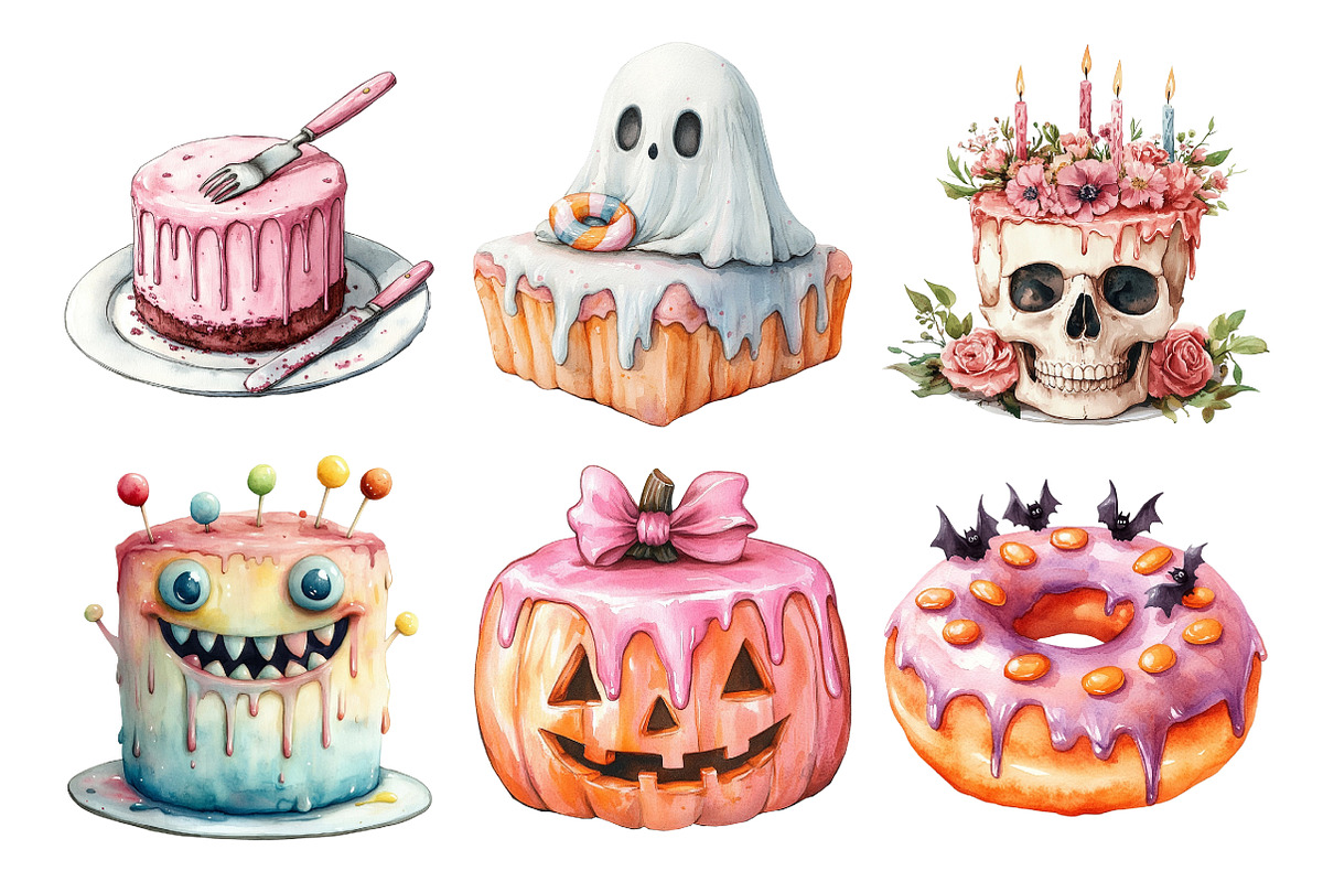 Watercolor Halloween Cake Clipart, an Illustration by Daily.Designs (Photo 3 of 5)