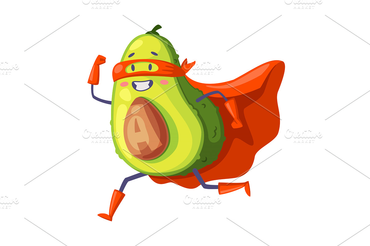 Green Avocado Superhero Character, a Food Illustration by TopVectors