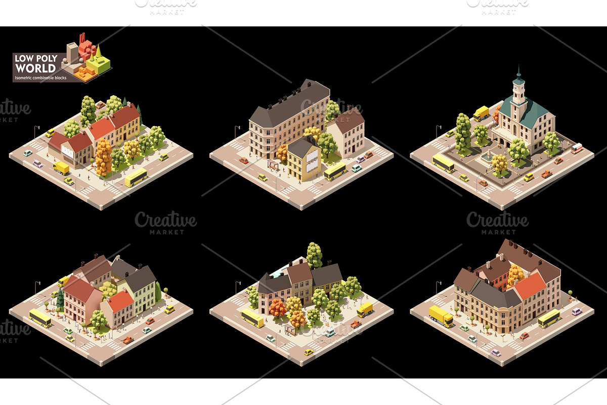 Vector isometric old town map, an Illustration by tele52