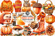 Watercolor Orange Autumn Clipart, an Illustration by Canvas Craft (Thumbnail 1 of 8)