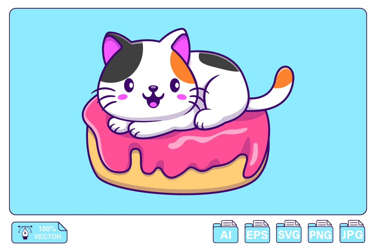 Cute Cat Sitting On Doughnut, an Animal Illustration by Artstorystudio (Photo 1 of 3)