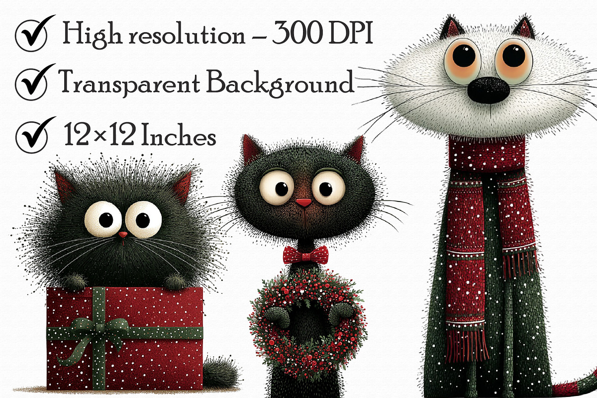 Whimsical Christmas Cat Clipart, an Illustration by Libby Wishes (Photo 5 of 7)
