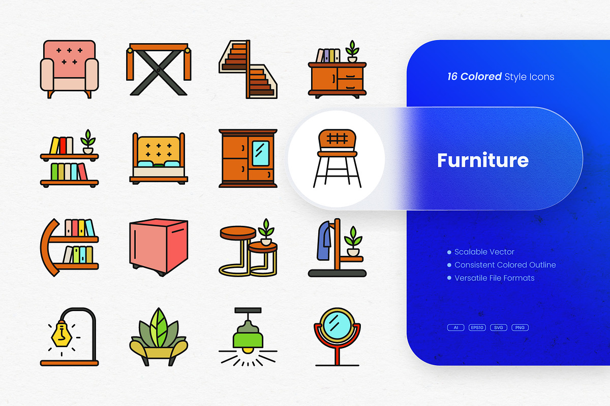 Furniture Colored Icons, an Outline Icon by cidcud_graphic