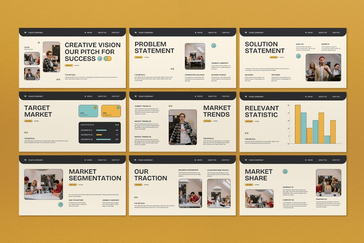 Cream Yellow Pitch Deck Google Slide, a Presentation Template by graphicook (Photo 2 of 5)