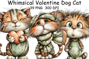 Whimsical Valentine Dog Cat Clipart, an Illustration by CraftArtStudio