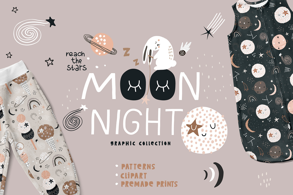 MOON night graphic collection, a Pattern Graphic by solmariart (Photo 1 of 8)