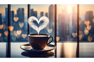 Coffee cup with heart-shaped steam, a Food & Drink Photo by Igor Tichonow
