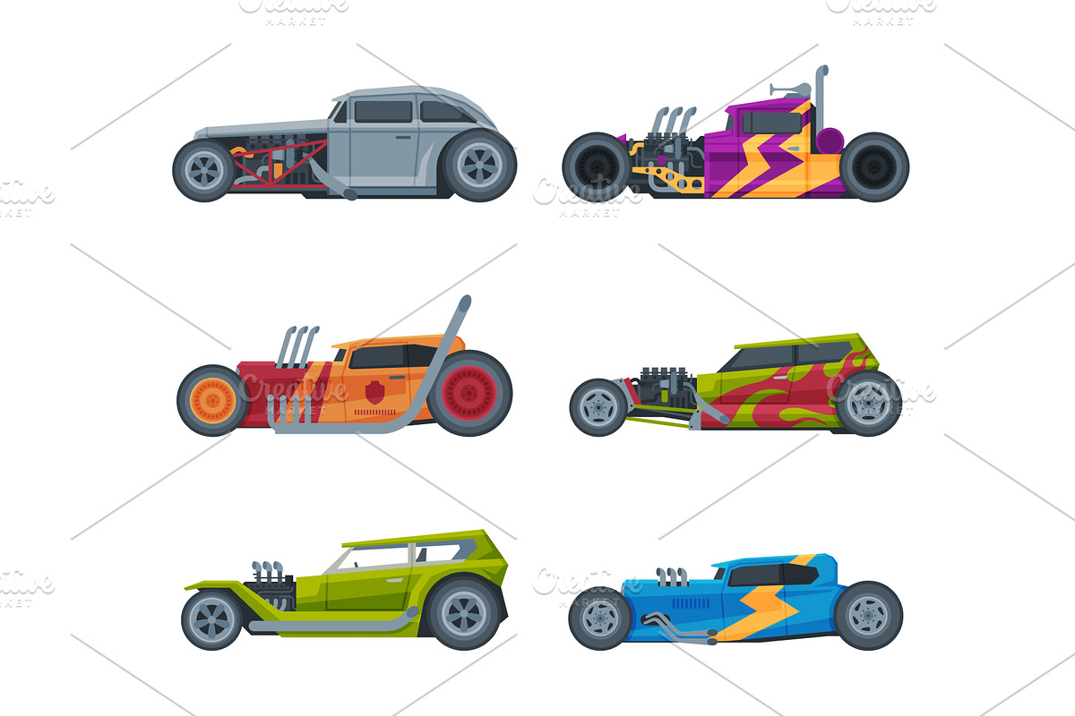 American Hot Rod Car with Large, a Transportation Illustration by TopVectors