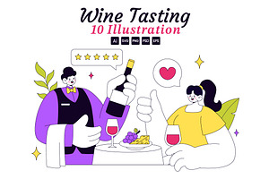 10 Wine Tasting Vector Illustration, a Food Illustration by denayunebgt