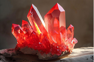 Radiant red crystal cluster on, an Abstract Photo by Ylivdesign