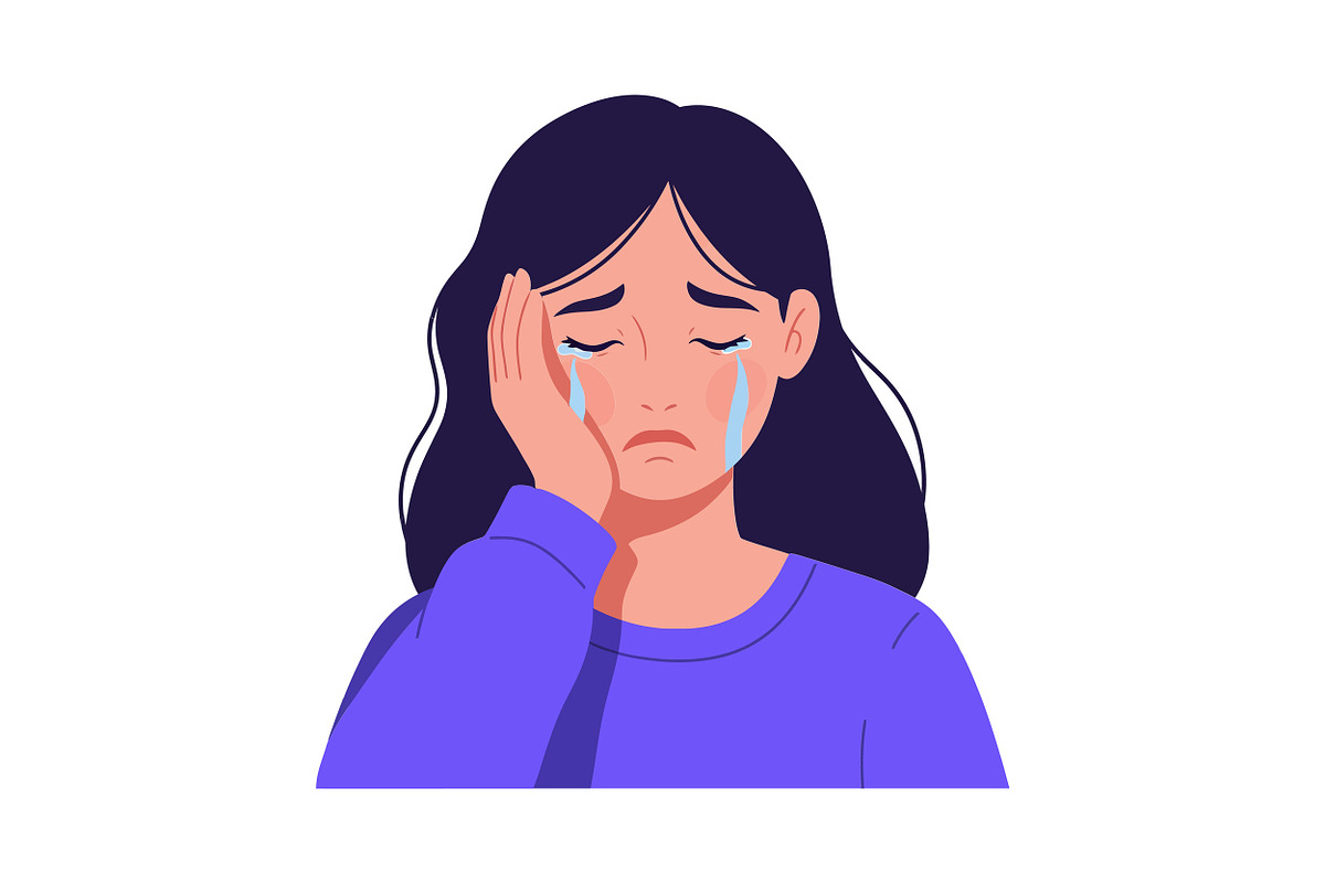 Sad woman with tears on her cheeks w, an Illustration by designvectx