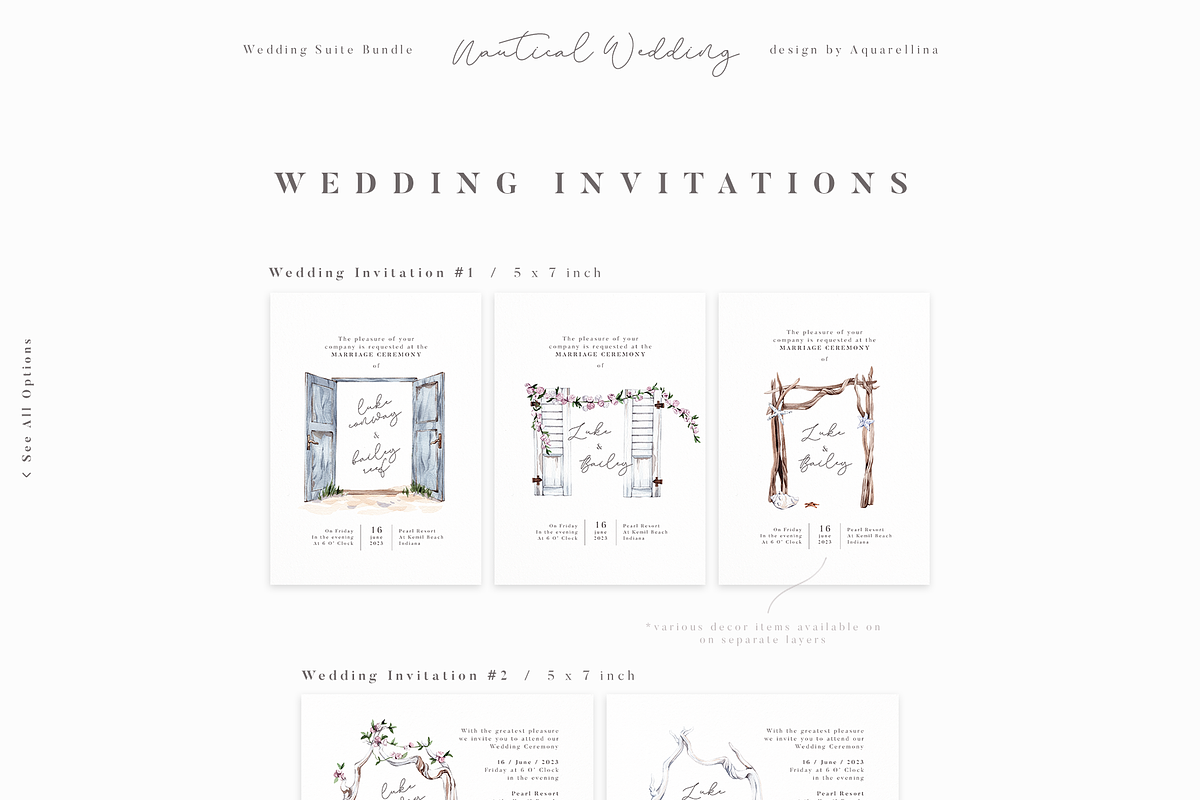 Nautical Wedding Invitations BUNDLE, an Invitation Template by Aquarellina (Photo 20 of 21)