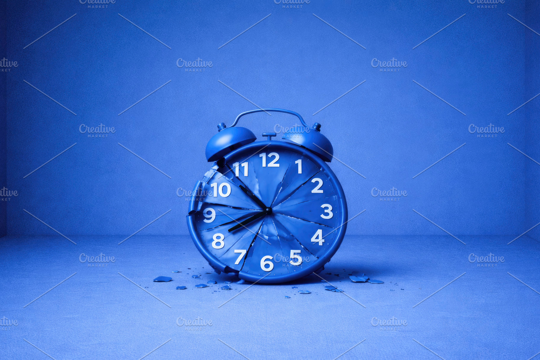 a broken blue alarm clock, generative AI, a Photo by Nito