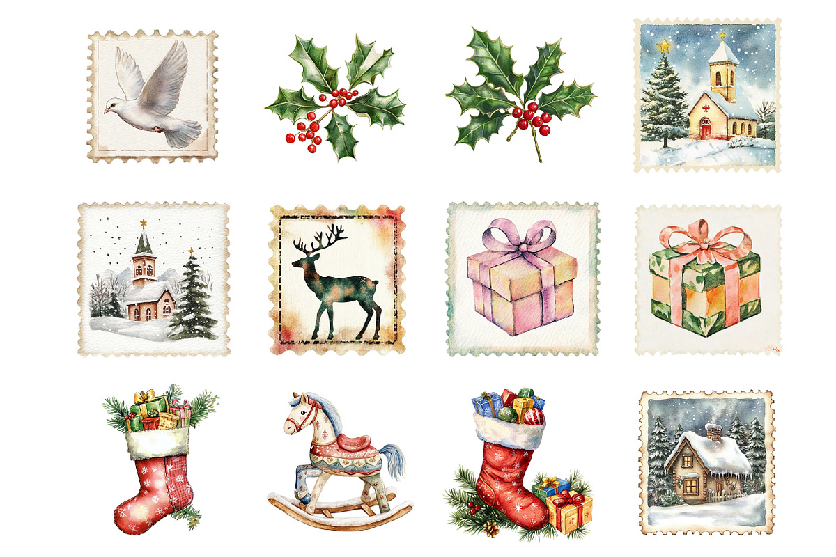 Vintage Christmas Stamps, an Illustration by Design Market (Photo 2 of 3)