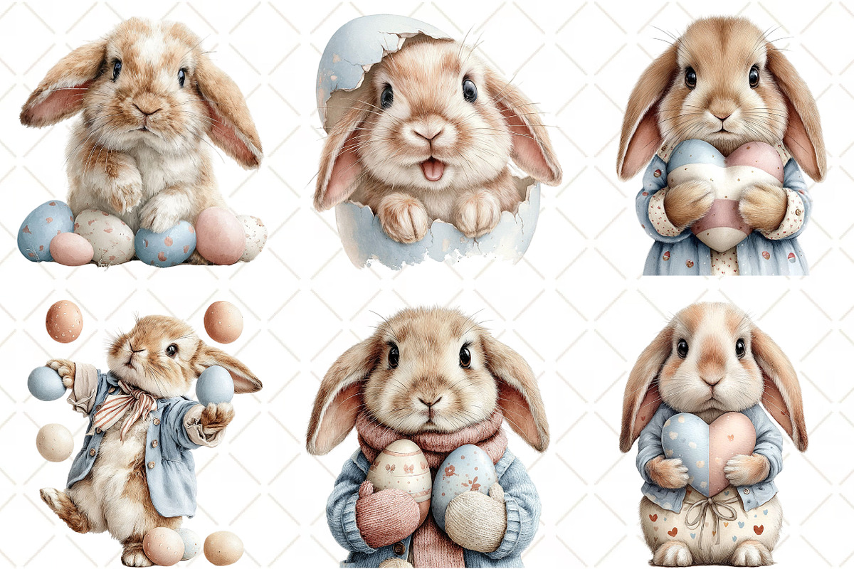 Whimsical Easter Bunny Clipart, an Illustration by Black Bird Studio (Photo 5 of 6)