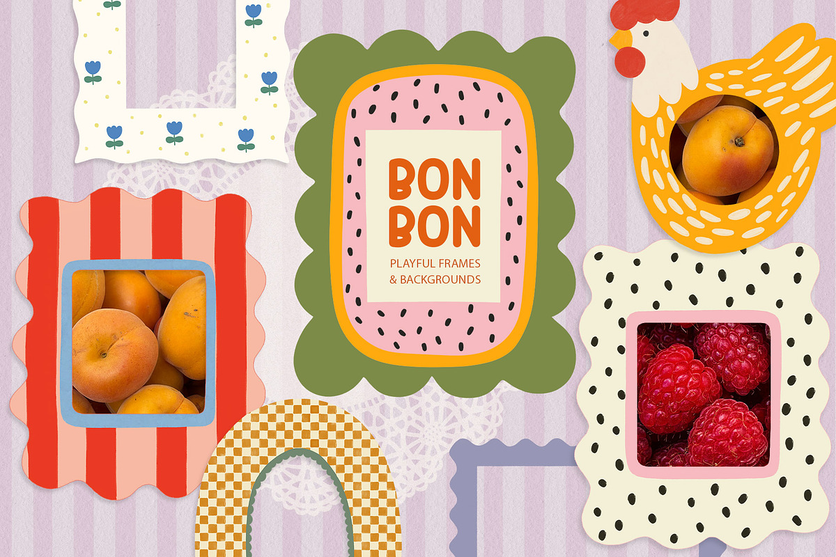 Bonbon Playful Frames & Backgrounds, an Object Graphic by alonahaidash (Photo 1 of 15)