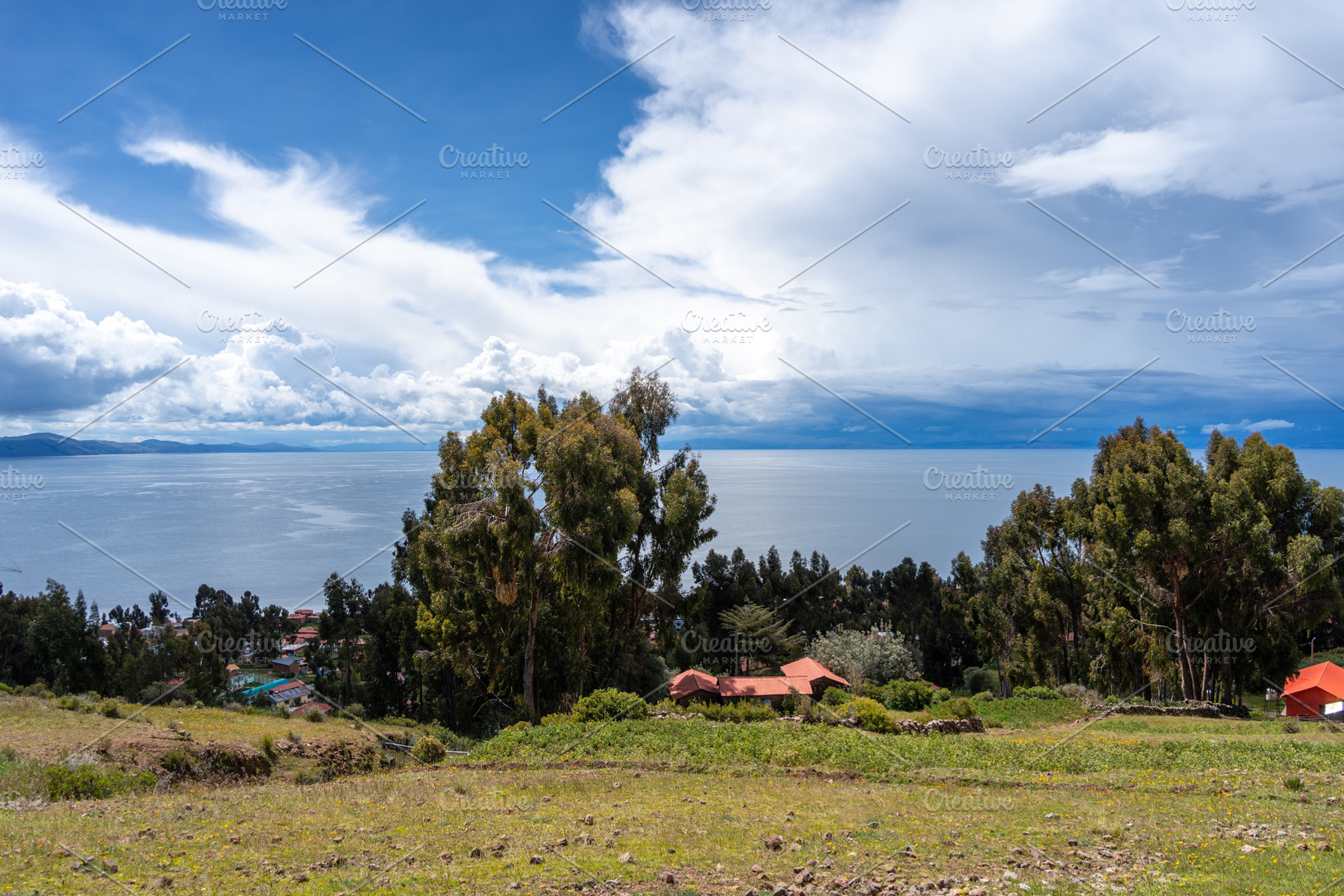 Village on Amantani Island overlooking Lake Titicaca, Peru, a Nature Photo by GoodGoods
