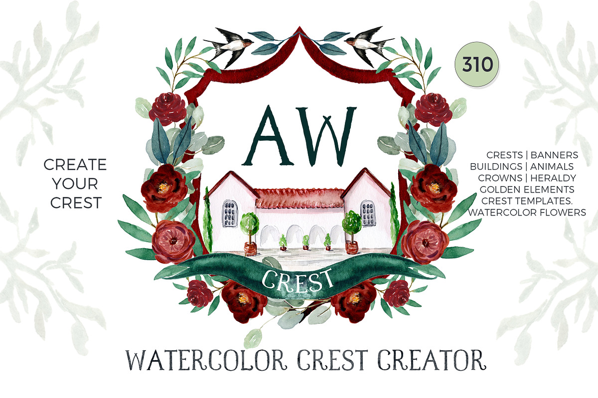 Crest Creator Wedding Watercolor, an Illustration by LABFcreations (Photo 4 of 18)