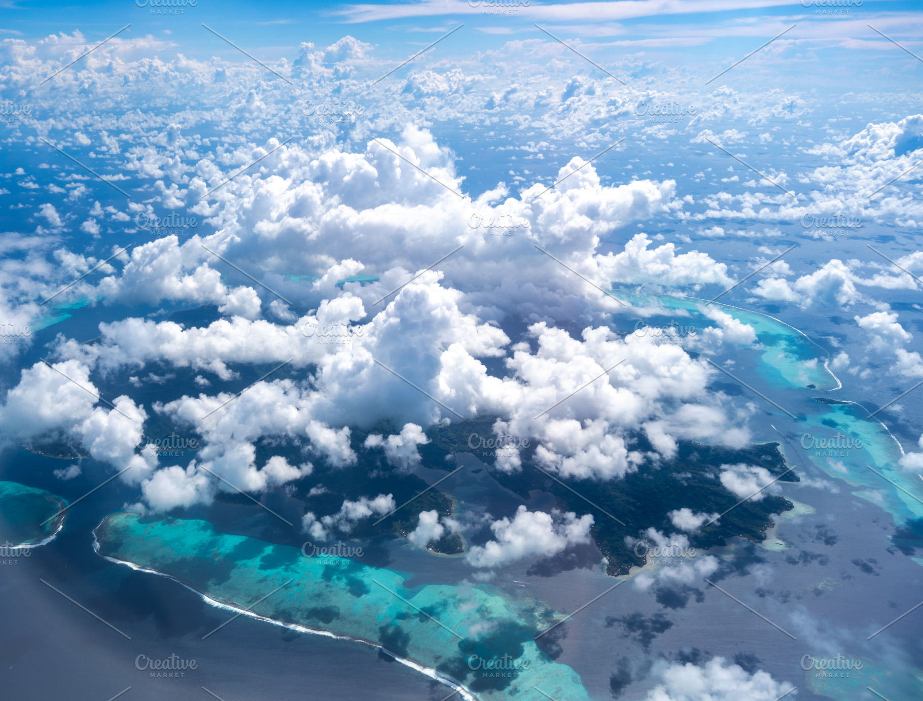 Aerial view of the paradise island of Tahaa in French Polynesia, a Nature Photo by GoodGoods