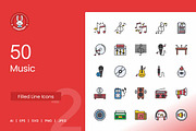 Music Filled Line Icons, an Icon by IconBunny (Thumbnail 1 of 2)