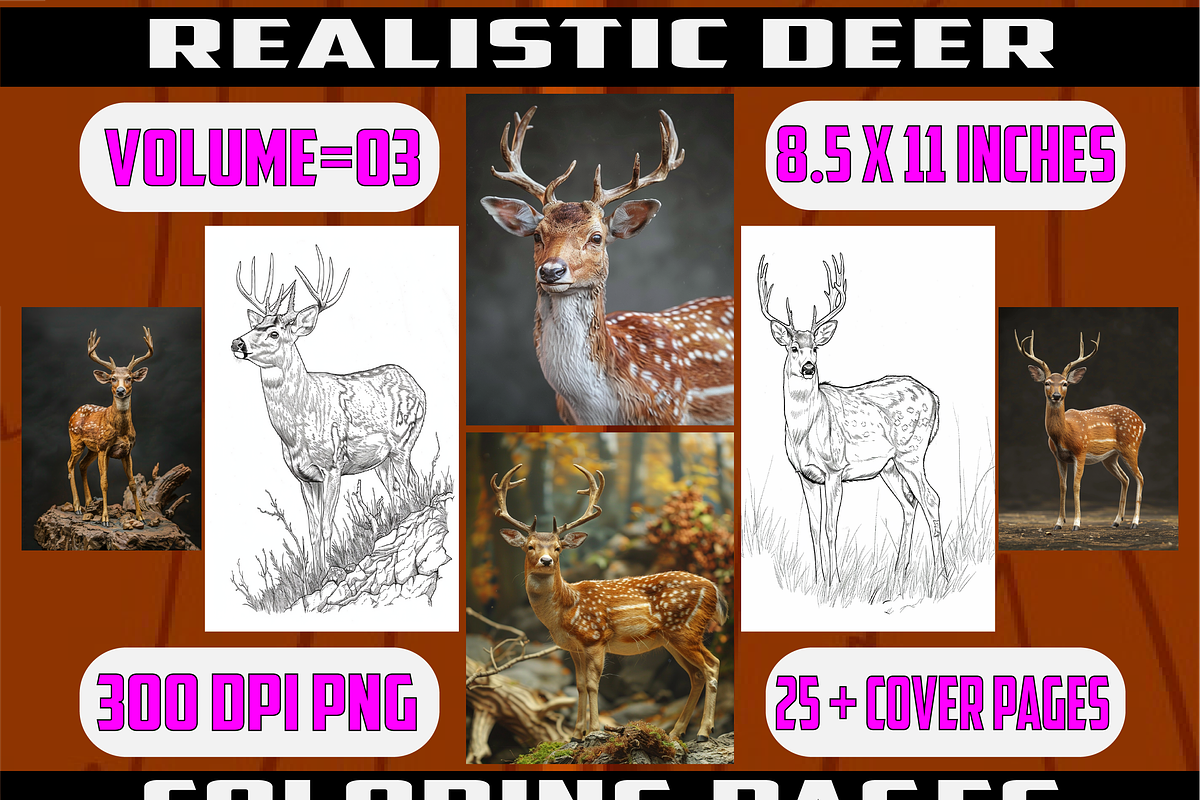175 Realistic Deer Coloring Pages V3, an Animal Illustration by BrandlyTemplate (Photo 1 of 4)