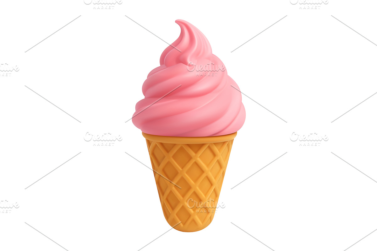 3D Strawberry Ice Cream Cone, an Object Illustration by ModVector