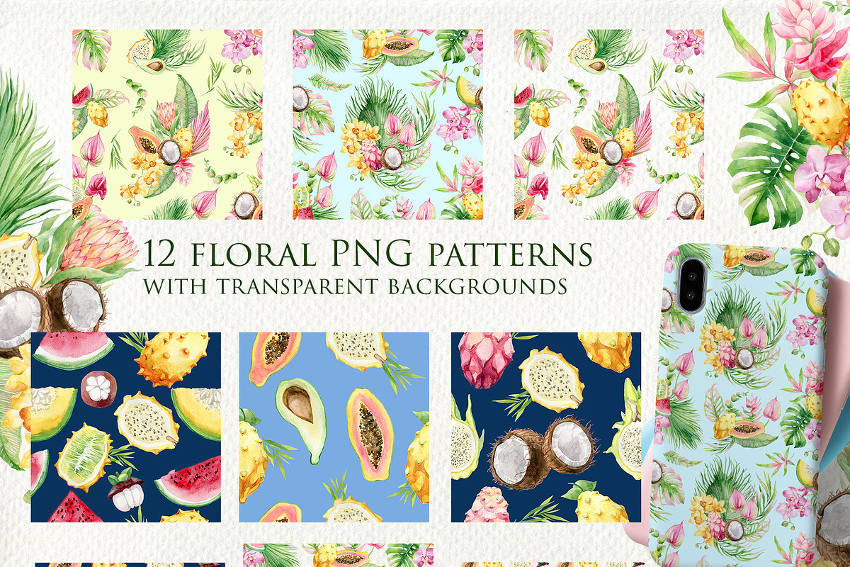 Tropical fruits and flowers, a Pattern Graphic by Antikva17 (Photo 6 of 8)