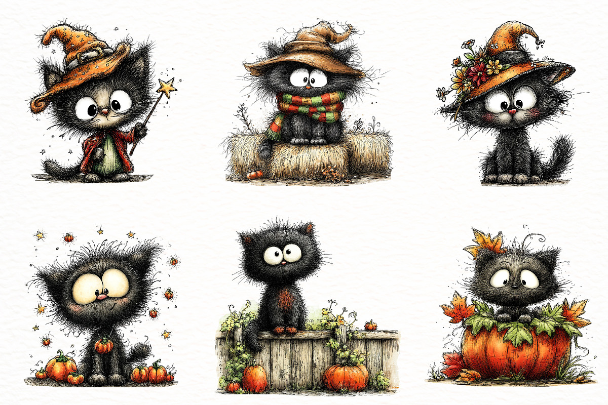 Whimsical Black Halloween Cat, a Seasonal Illustration by Designworld (Photo 2 of 9)