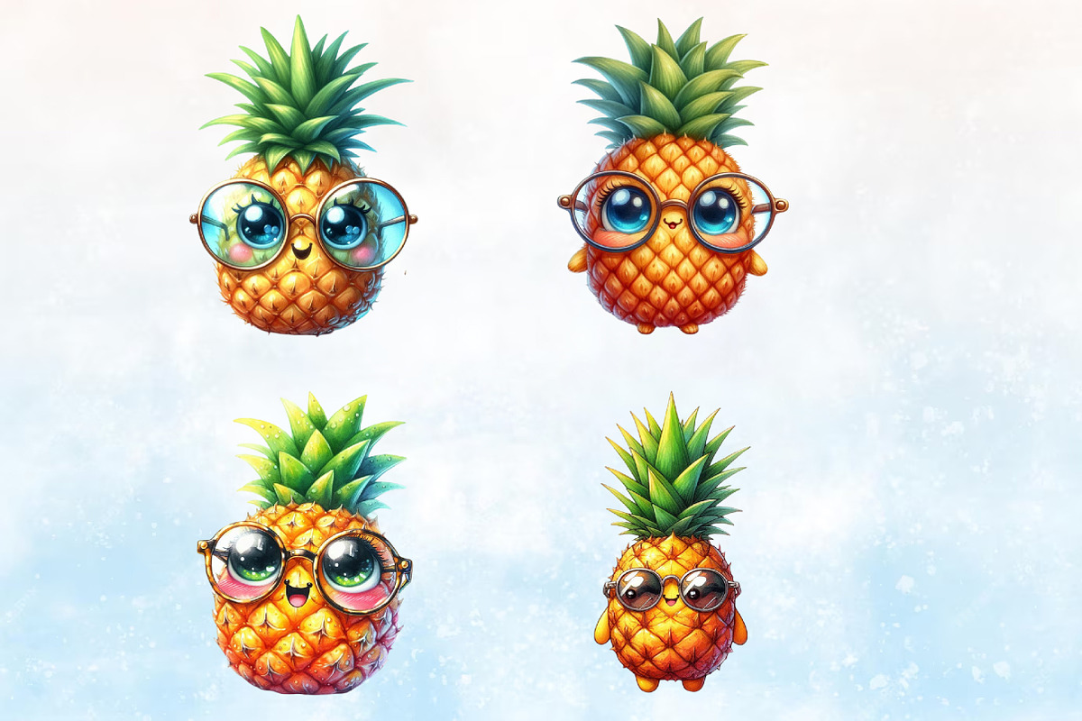 Watercolor Cute Pineapple Clipart, a Seasonal Illustration by Rose Art (Photo 2 of 7)