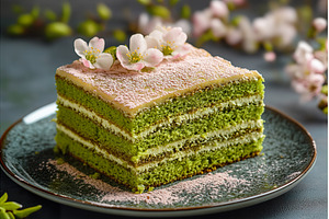 Matcha layer cake with cherry, a Food & Drink Photo by Lermont51