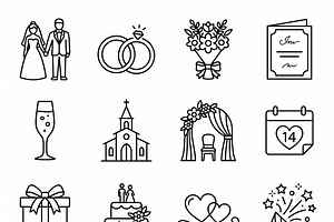 41 Wedding Event Icon Pack, an Outline Icon by adenpinkstore