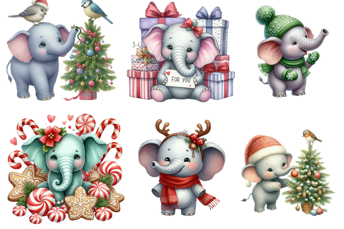 Chirstmas Elephant Clipart Sublimati, an Illustration by DreamArtGraphic (Photo 2 of 5)