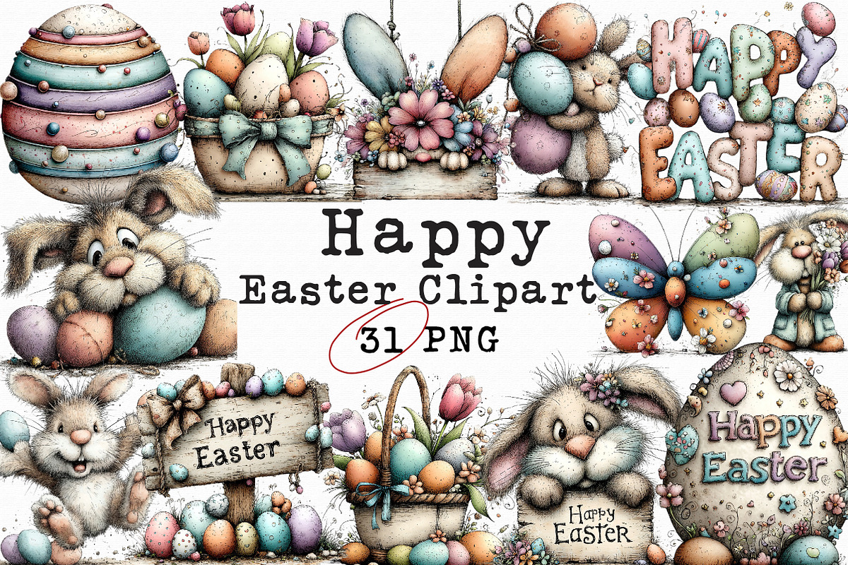 Happy Easter Clipart Bundle, an Illustration by Libby Wishes (Photo 1 of 6)