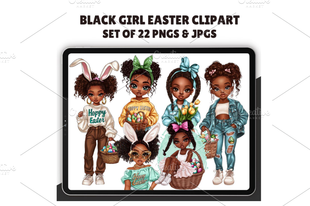 Black Girl Easter Clipart, an Illustration by CraftCrateShop (Photo 1 of 5)
