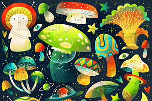 Watercolor Super Space Mushrooms Set