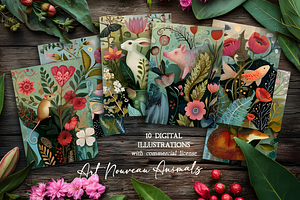 Art Nouveau Animals Illustrations, a Background Graphic by Design Station
