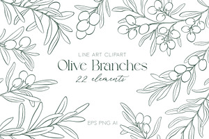 Line Art Olive Branches Clipart