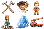 Cute Construction Watercolor Clipart, an Illustration by Designworld (Thumbnail 5 of 6)